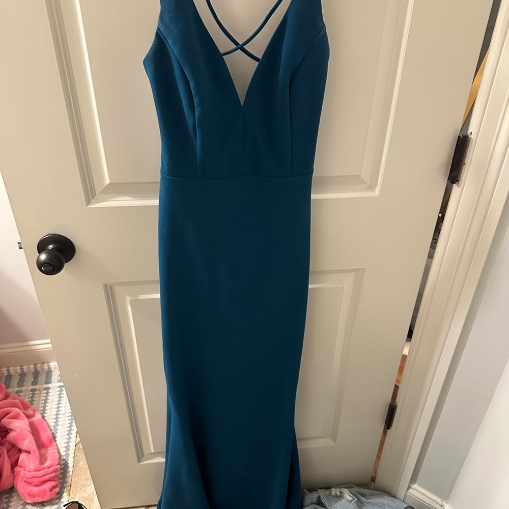 Lulu's Teal Maxi Dress with Criss-Cross Back